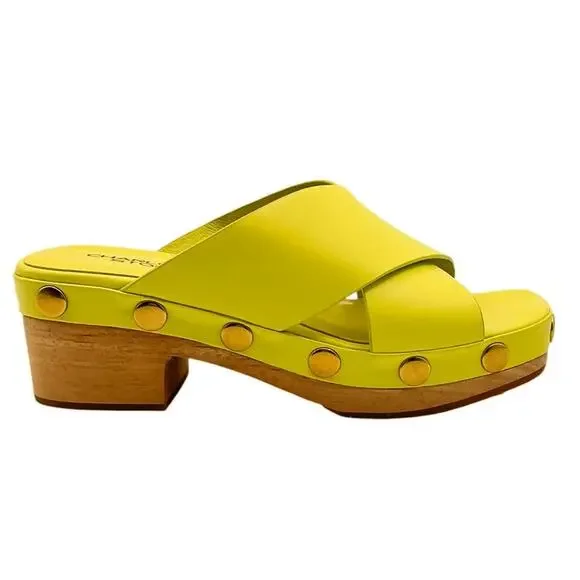Charlotte Stone Amos Studded Platform Clog Sandals Chartreuse Yellow Size 7 - Picture 2 of 12